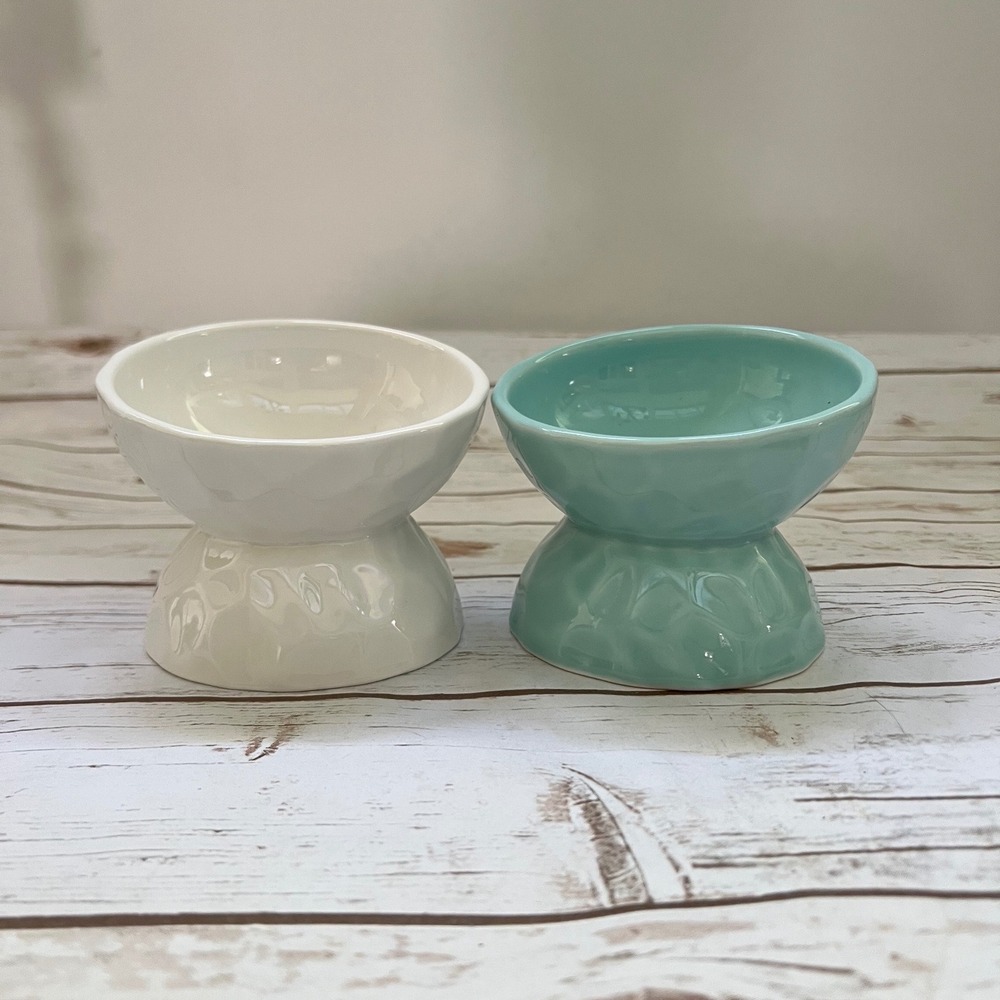 Signature Housewares Ceramic Pet Bowls Hammered Texture Elevated Set of 2 OS